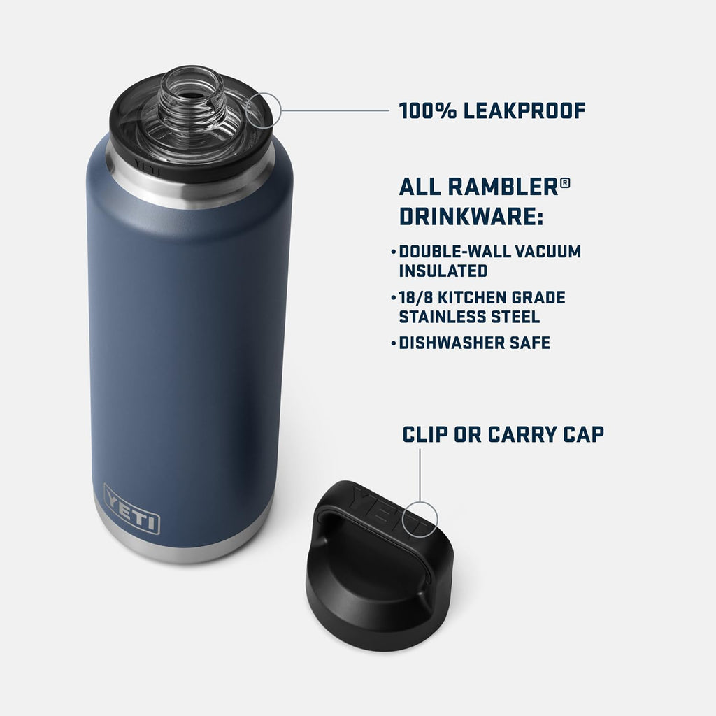 YETI Rambler 46 oz Bottle, Leakproof, Vacuum Insulated, Stainless Steel with Chug Cap, Navy