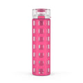 Ello Syndicate 20oz Reusable Glass Water Bottle with One-Touch Leak Proof Flip Lid and Protective Non-Slip Silicone Sleeve and Carry Loop for Coffee, Tea and Water, BPA-free, Dishwasher Safe, Pink