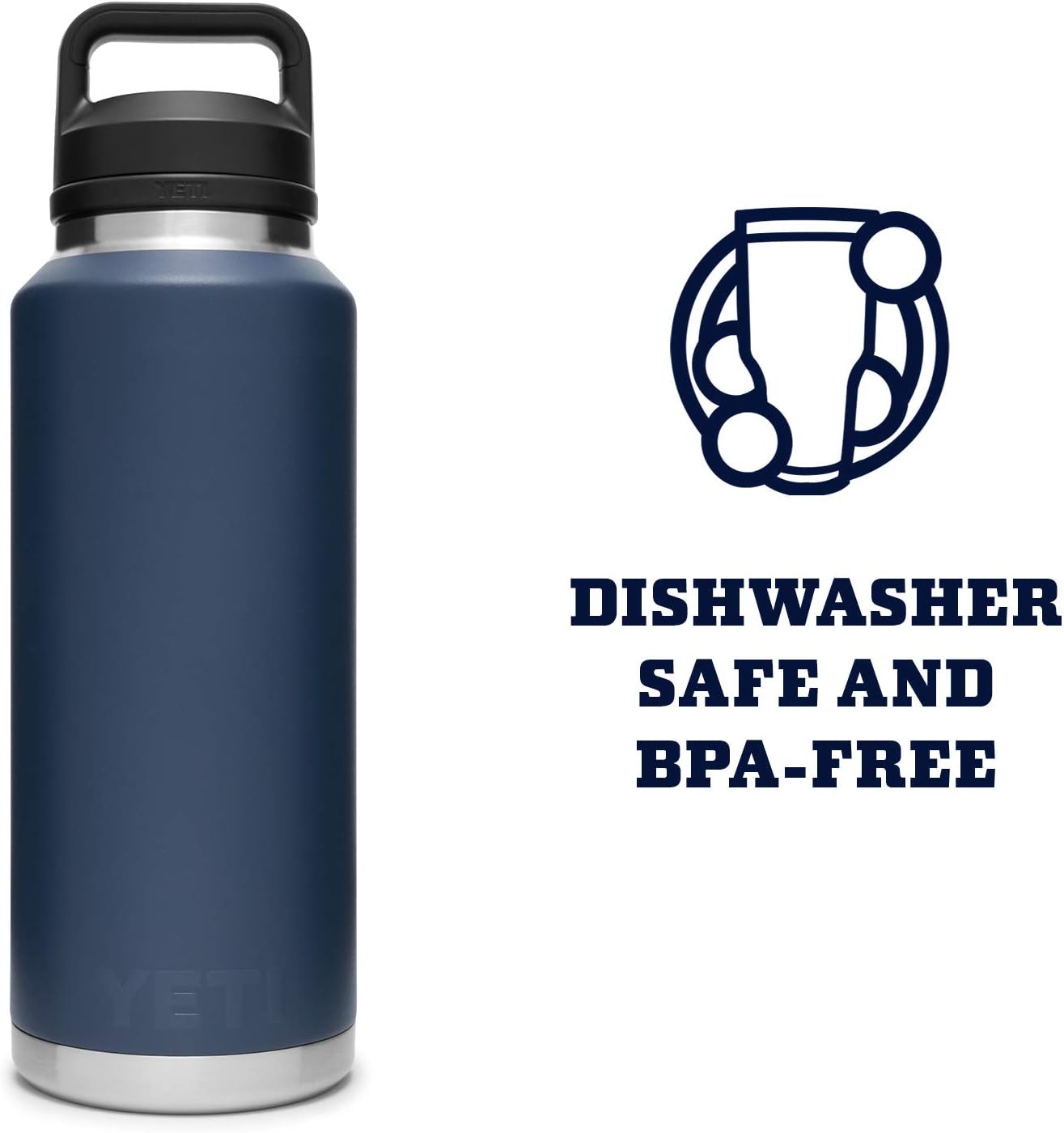 YETI Rambler 46 oz Bottle, Leakproof, Vacuum Insulated, Stainless Steel with Chug Cap, Navy
