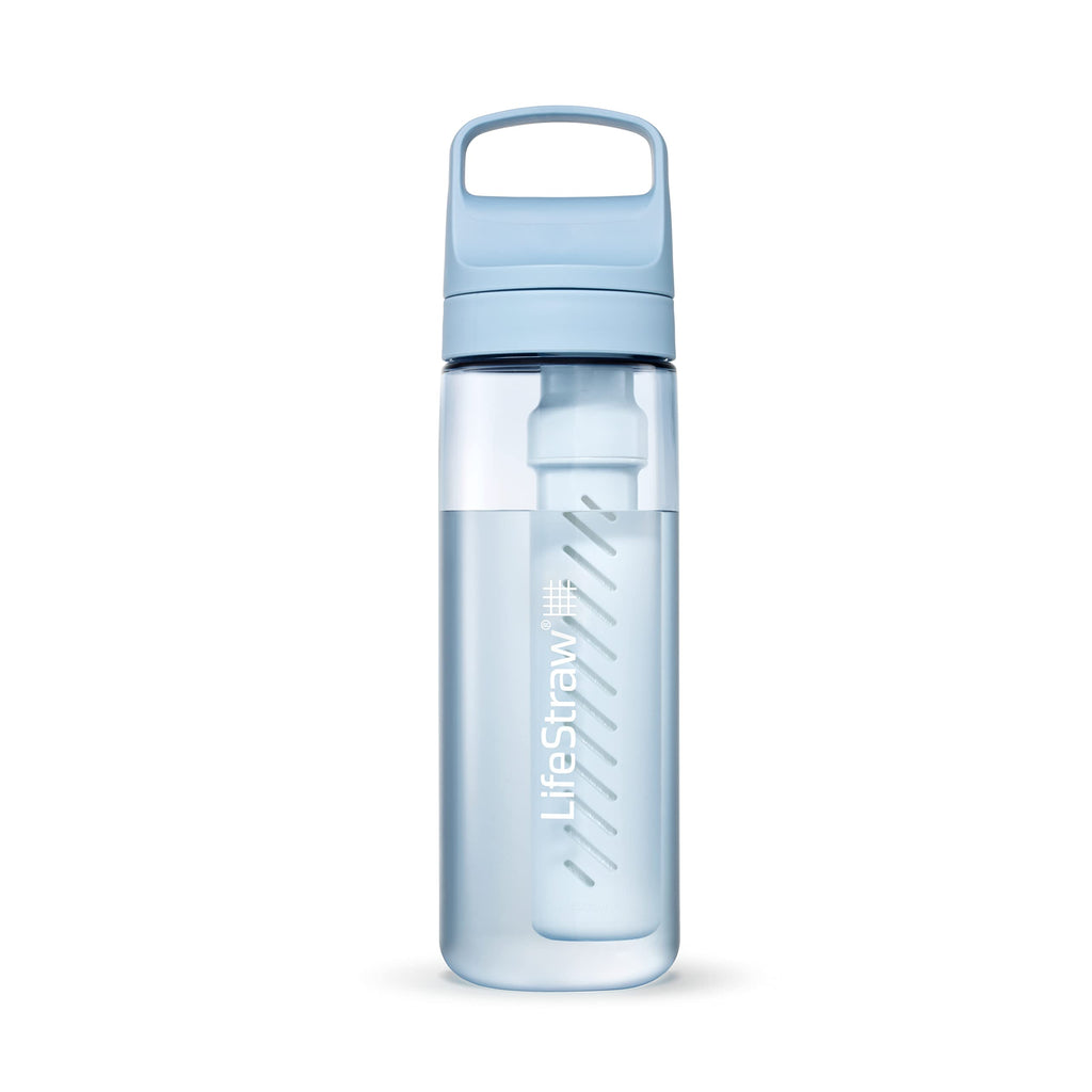 LifeStraw Go Series – BPA-Free Water Filter Bottle for Travel and Everyday Use, Removes Bacteria, Parasites and Microplastics, Improves Taste, 1L 2-Pack Icelandic Blue and Aegean Sea