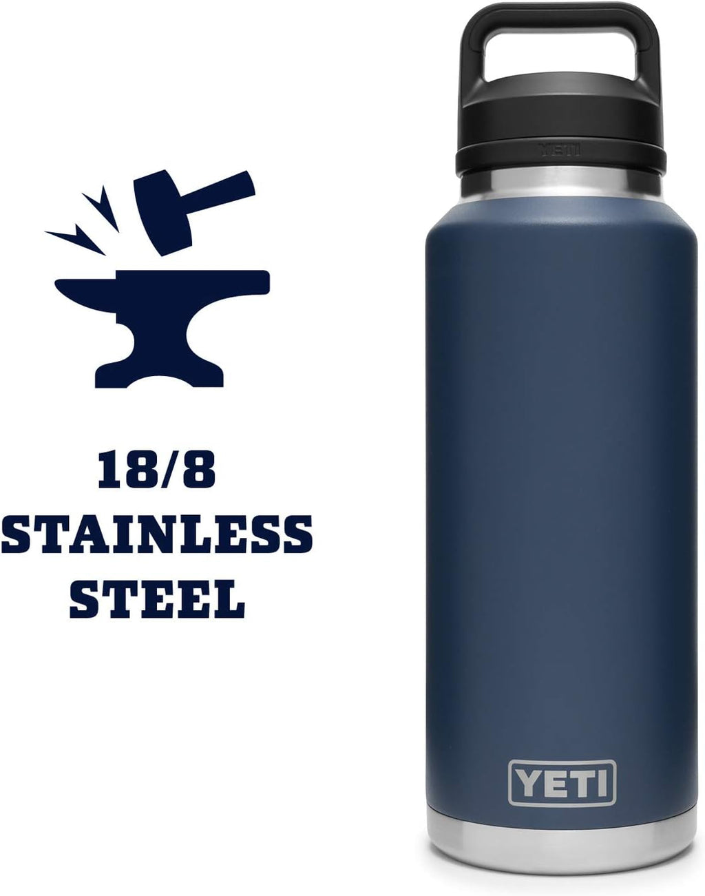 YETI Rambler 46 oz Bottle, Leakproof, Vacuum Insulated, Stainless Steel with Chug Cap, Navy