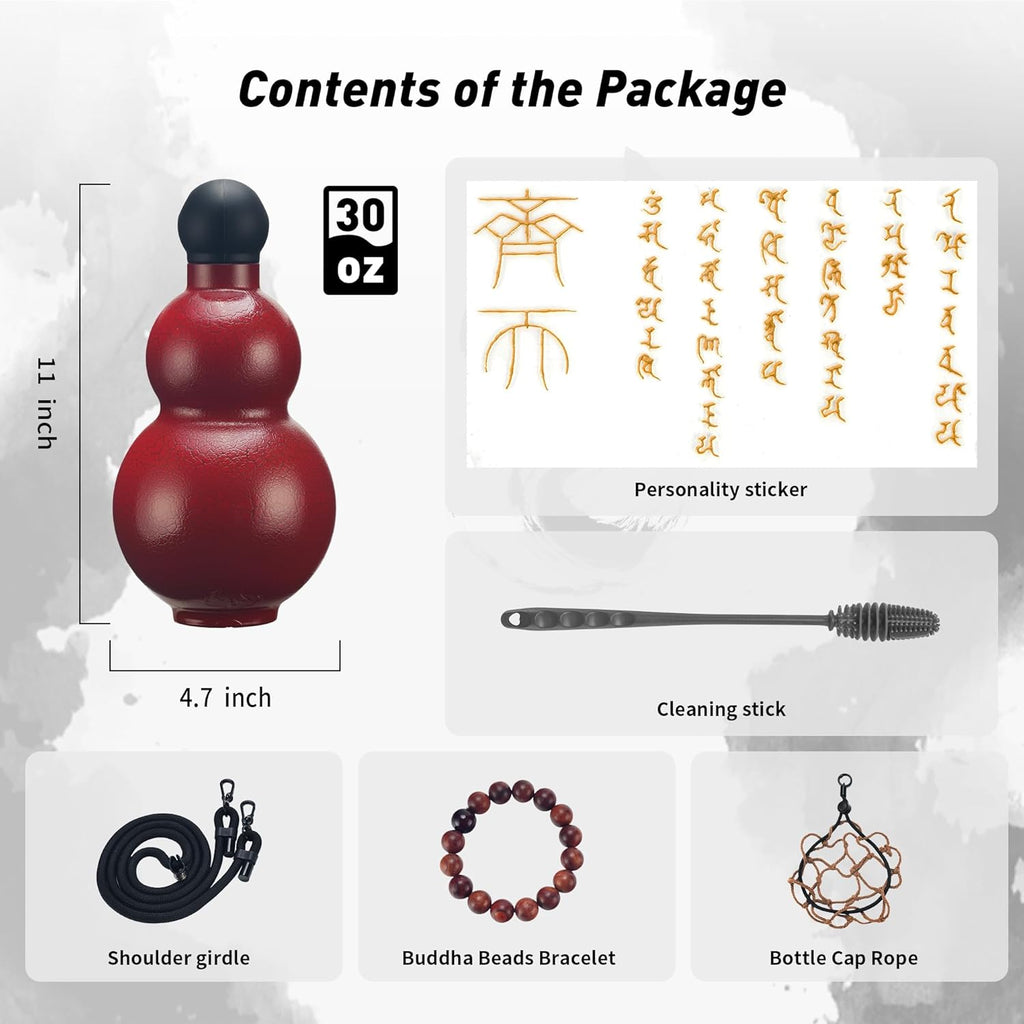 Gourd Water Bottle Tritan BPA-Free 210°F Heat Resistant - Leak-Proof Push-On Rubber Stopper, Stylish Gradient Colors with 2 Versatile Straps for Hanging - Durable